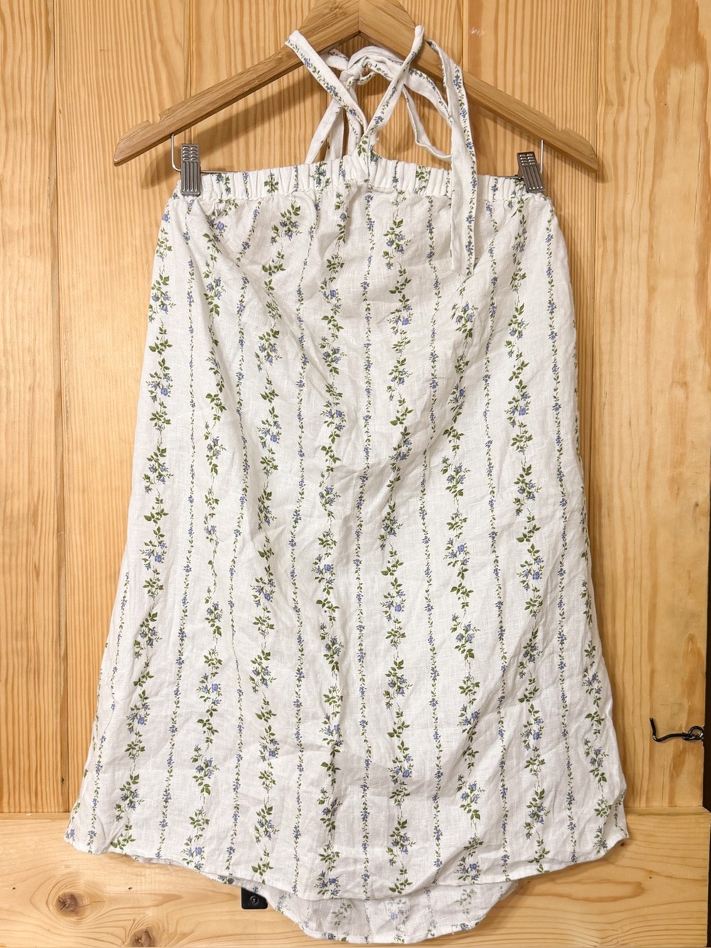 Reformation Maui Linen Mini Halter Dress Blue Floral Size M Cottagecore